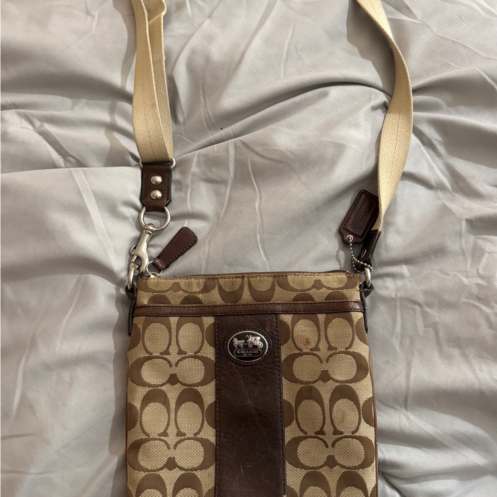 Coach Tan and Brown Signature Crossbody Bag